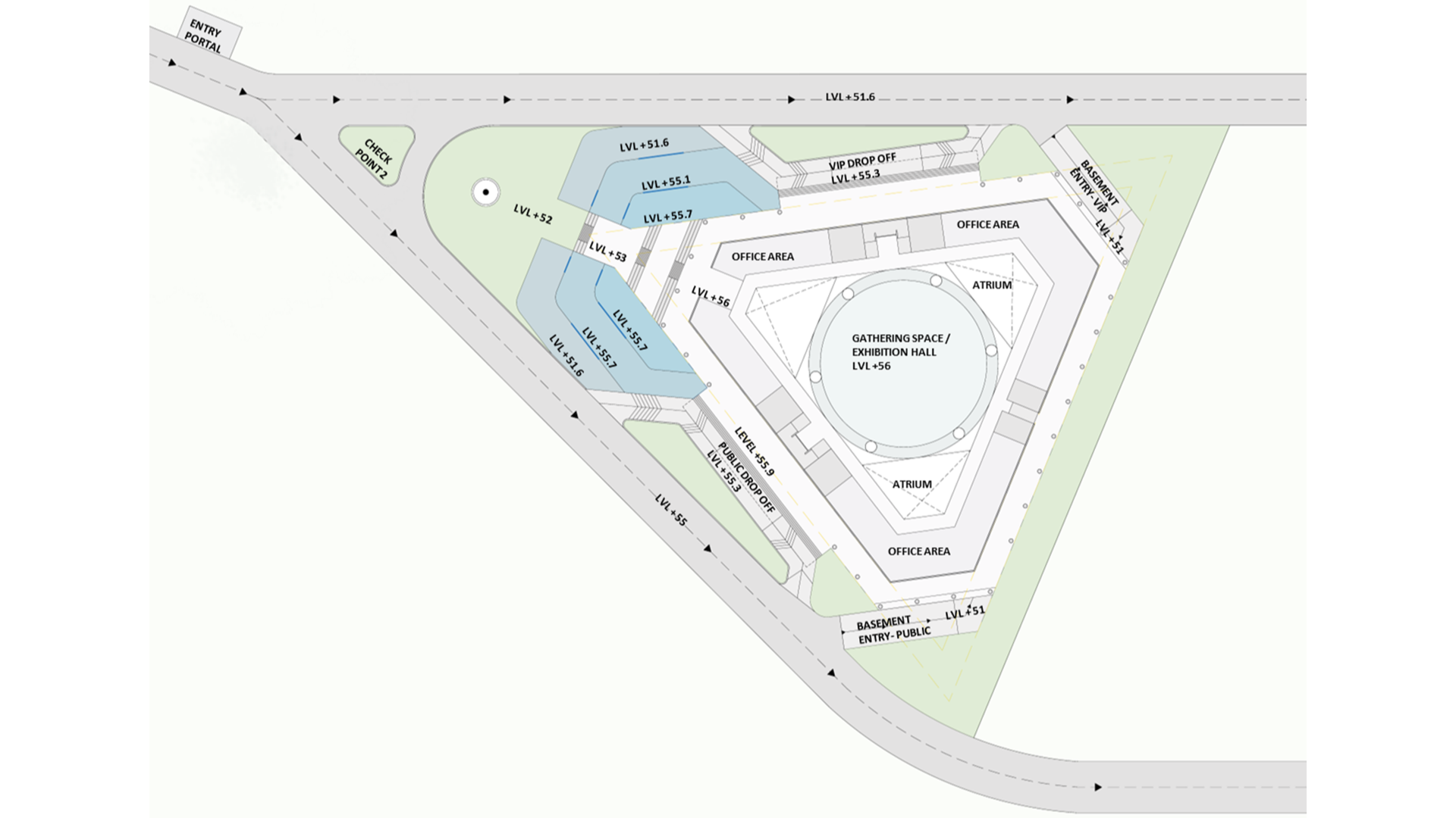 Architectural site plan with entry and office areas.